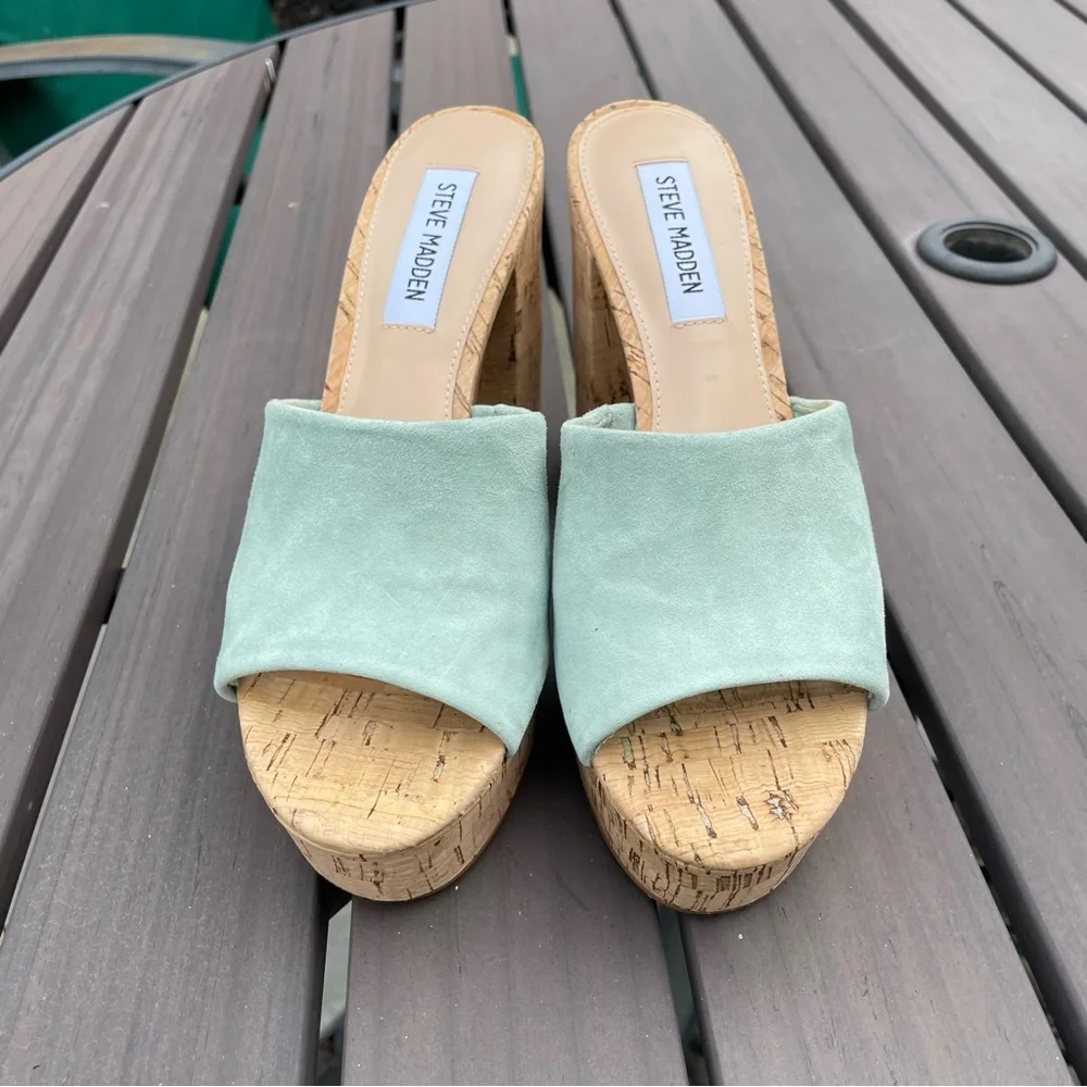 Steve Madden Mint Green Block Heel Platform Slide Sandal - Picture 2 of 5